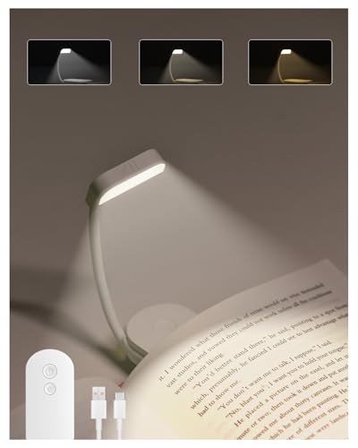 AdalyRoma Blanco Luz de Lectura 3 Colores de Luz & 3 Brillos,9LED Luz,360° Flexible Ajustable Lámpara de Lectura Recargable,Largas Horas,luz para leer libros en la cama