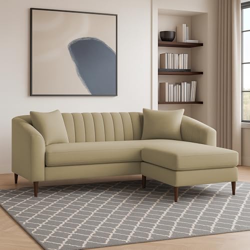 Image of Casaliving Doraldo 4 Seater L Shape Convertible Sofa Set for Living Room, 3 Seater & Ottoman Modular Sectional Couch for Small Space (Cream Colour) Fabric