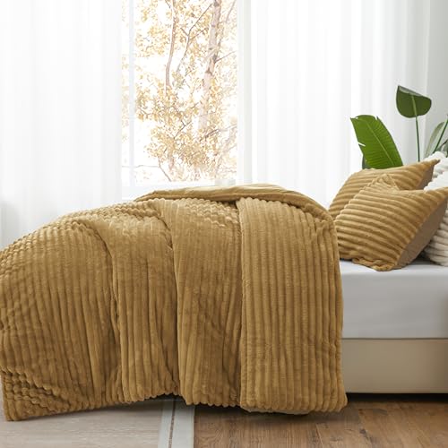 BEDELITE Fleece King Comforter Set -Super Soft & Warm Fluffy Brown Bedding, Luxury Fuzzy Heavy Bed Set for Winter with 2 Pillow Cases