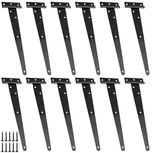 MUKSEUT Lot de 12 charnières en T de 20,3 cm, charnières en T noires avec vis pour portails d'abri, clôtures, portes