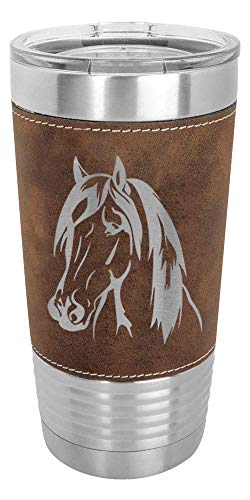 LaserGram 20oz Horse Head Tumbler, Rustic Faux Leather Wrap, Double Wall Vacuum Insulated Stainless Steel with Sipping Lid