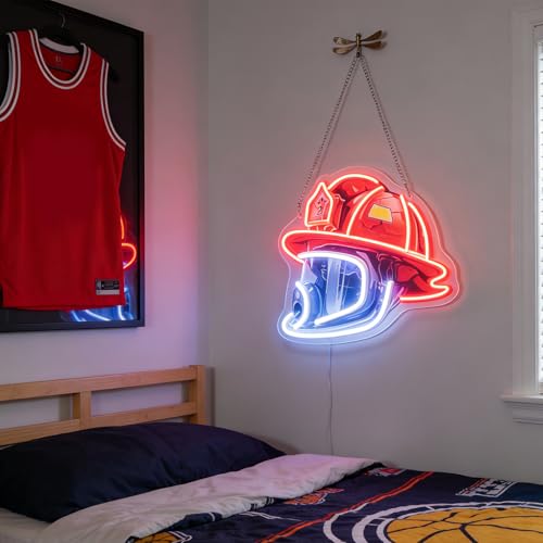 Letrero de neón LED de casco de bombero regulable para decoración de pared 4