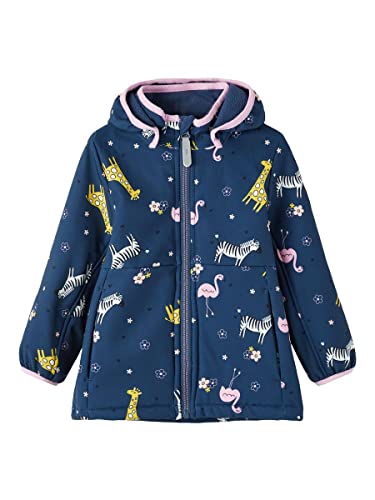 NAME IT Girl's NMFMALTA Softshell Jacket Animal FO Jacke, Insignia Blue, 98