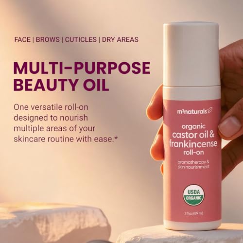 Image of Organic Castor Oil + Frankincense Roll-On, Essential Body Oil, 3 oz by M3 | USDA Organic, Cold-Pressed, Hexane-Free & Vegan Formula for Aromatherapy & Lymphatic Massage