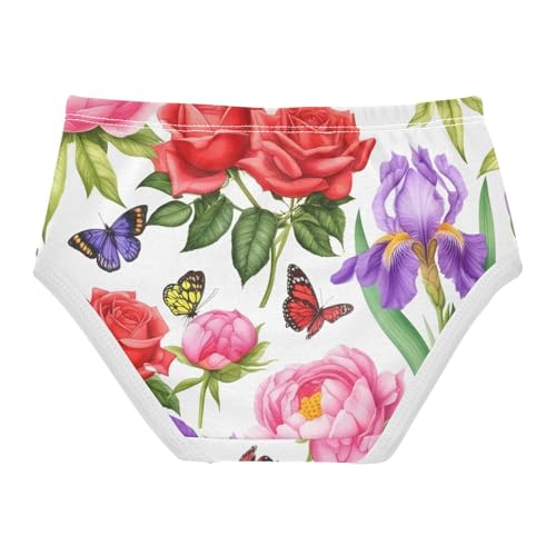 Cotton Toddler Girls Underwear Watercolor Pink Purple Peonies White Panties for Girl Cartoon Briefs Underpants 2t2