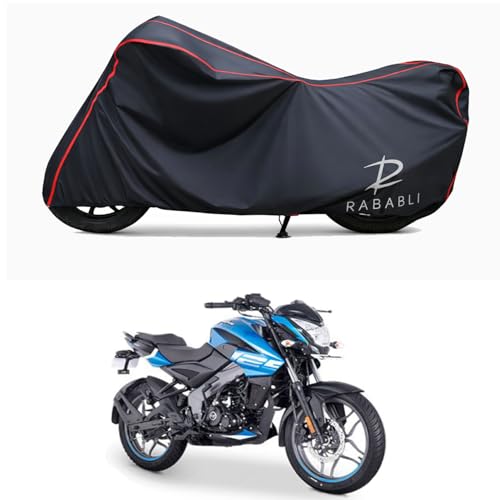 Image of Waterproof Bike Body Cover Compatible for | Bajaj Pulsar NS125 | Taffeta Fabric, Red Piping Design, Bottom Elastic Fit | Dustproof, Sun UV & Rain Protection for All Bikes