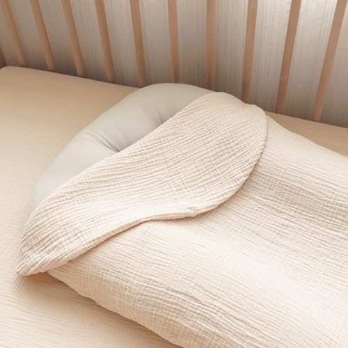 Image of Konssy Muslin Baby Lounger Cover 2 Pack, 100% Cotton Newborn Lounger Cover, Soft and Breathable Baby Nest Slipcover for Boys Girls (Fog Green,Cream)