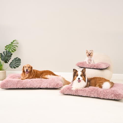 EHEYCIGA Flauschig Hundebett Kleine Hunde, 60x45cm, Hundekissen Waschbar, Kuschelig rutschfest Hundematte mit Langem Plüsch, Rosa
