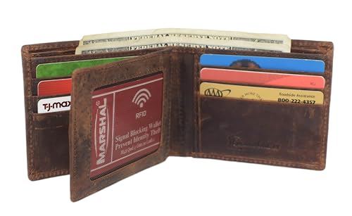 MARSHAL Men's Western Rodeo Wallet – Vintage Leather Bifold with Bull Design, RFID Blocking, and Classic Cowboy Style (Brown)3