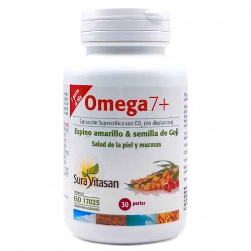 Sura Vitasan Omega 7+ 30 Perlas - Complemento Alimenticio con Aceite de Espino Amarillo y Goji - Ácidos Grasos Omega 7 - Para Piel y Mucosas