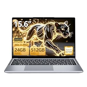 DIAKUOE 15,6 Pouces Ordinateur Portable, PC Portable Core i5-8210Y Processeur, 24Go RAM 512Go SSD,Win 11 Laptop IPS1920 x 1200P Écran, USB3.0/ Type-C/TF/Mini-HDMI/Webcam/Wi-FI 5/BT5.0