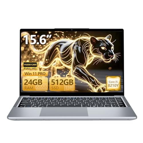 15,6 Pouces Ordinateur Portable, PC Portable Core i5-8210Y Processeur, 24Go RAM 512Go SSD,Win 11 Laptop IPS1920 x 1200P Écran, USB3.0/ Type-C/TF/Mini-HDMI/Webcam/Wi-FI 5/BT5.0