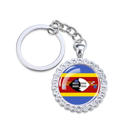 Mode Afrique Pays Drapeau Porte-Clés Eswatini Drapeau National Strass Porte-Clés, Porte-Clés Pour Femmes Hommes Bijoux Créatifs Souvenir Cadeau Accessoires, Porte-Clés De Mode, Long: 9,6 Cm