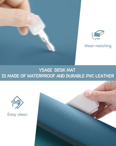 Image of YSAGi Non-Slip Desk Pad, Blue, 31.5 inch x 15.7 inch, PVC Leather, Ultra Thin, Waterproof, Easy Clean, Laptop Desk Writing Mat for Office /Home /Decor