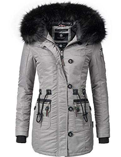 Preisvergleich Produktbild Marikoo Damen Winter Mantel Winterparka Elle (vegan hergestellt) Grau Gr. L
