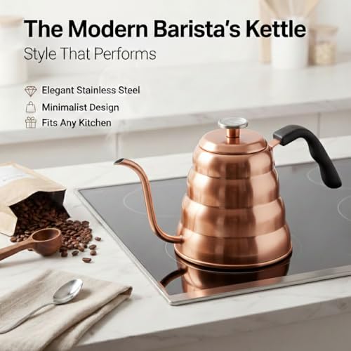 Image of Barista Warrior Gooseneck Kettle, 1.2L Pour Over Kettle, Copper