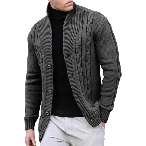 Maiyifu-GJ Men's Slim Fit Thermal Cardigan Sweater Button Cable Knitted Sweaters Long Sleeve Knit Ribbed Outerwear
