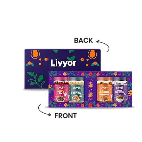 Image of Livyor Family Snacks Pack | Winter Essentials for eating | Combo of 4 Healthy Assortments | Roasted Cashews, Dry Fruits Mix, Berries, Daily Protein Snack | Nutrient-Rich Treats for Family | Dry Fruits Combo Pack offer and Nuts | Healthy and Tasty | Gourmet Snack | Not Fried | Best Gifting Option | Pack of 4