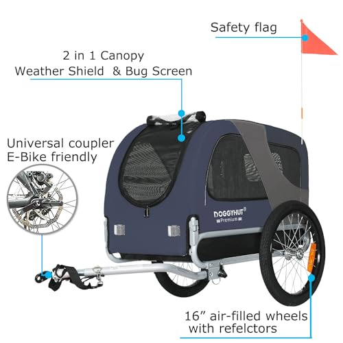 DOGGYHUT® MEDIUM Fahrrad Hundeanhänger für Hunde bis 23 kg Fahrradanhänger Klappbar (BLAU)