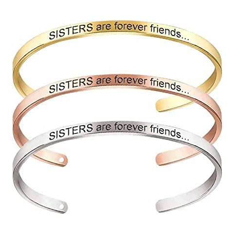 AMOR SPES 3pcs Sister Bracelets Set Big Sister Middle Sister Little Sister Gifts Sisters are Forever Friends Cuff Bangle Cover