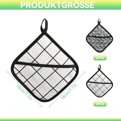 Topflappen mit Tasche 4 Stück Hitzebeständige Topflappen Aus Baumwolle Praktische Küchenhelfer für Kochen und Backen(18 x 18 cm)