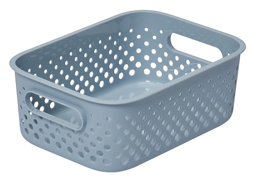 SmartStore Cestino portaoggetti piccolo, 1,6 l, blu, per cucina, bagno, ufficio, giocattoli, cestino con manici, impilabile, 20,5 x 14,5 x 7,5 cm