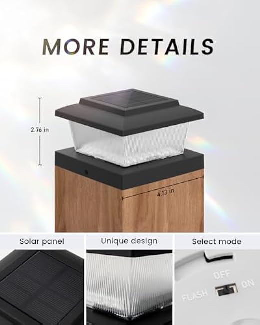 VOLISUN Solar Fence Post Cap Lights 12pack, Black Solar Deck Cap Flame Light Outdoor Waterproof, High Brightness Flickering Flame SMD LED Lighting, for 4x4 Wooden/4x4 5x5 Vinyl Post