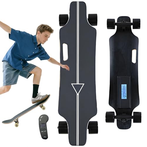 moupeaktain Monopatín Eléctrico con Remoto, Motor De Buje De 350 W/Velocidad Máxima De 25km/H/Autonomía De 15km, Longboard Ligero De 4 Velocidades, Frenado Suave Y Tabla De Arce De 7 Capas
