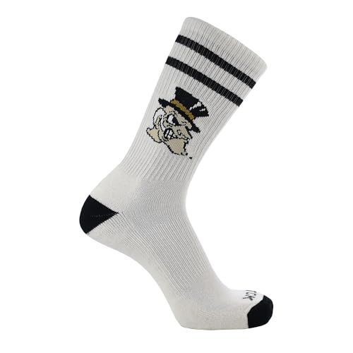 TCK NCAA Vintage College Striped Socks - Wake Forest Demon Deacons (Large) | Officially licensed NCAA fan socks with classic team colors, soft cotton comfort, cushioning, and arch support. Made in USA.