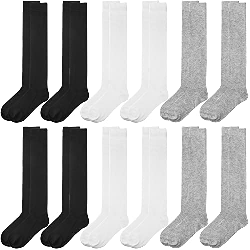 Image of Falari 12 Pairs Women Knee High Socks Over the Calf Trouser Socks - Black Gray White