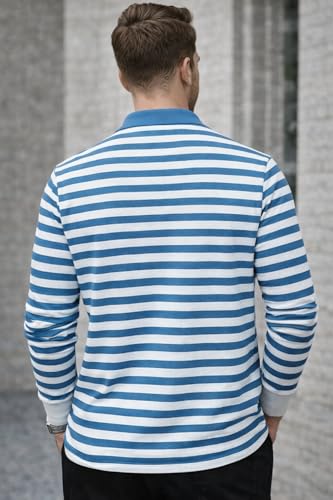 Image of Mack Jonney Men's Premium Black Striped Polo T-Shirt | Long Sleeve Cotton Blend | Casual & Smart Wear-M6752