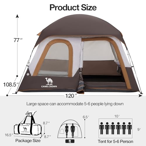 CAMEL CROWN 5/6 Person Tent Waterproof Lightweight Portable Backpacking Tent for Outdoor Camping Hiking - Thumbnail 6