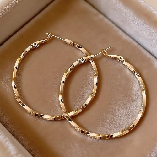 Twisted Spiral Gold Hoop Earrings for Women - Large Twisted Gold Hoops, Medium Big Hoop Earrings for Daily & Party Statement Looks by VIEKYBUTTY - Used condition - Image 3