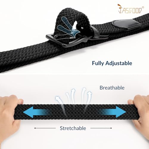 JASGOOD Elastic Braided Belt Men Stretch Golf Woven Casual Jeans Pants Canvas Fabric Tsa Approved Metal Free Belt2
