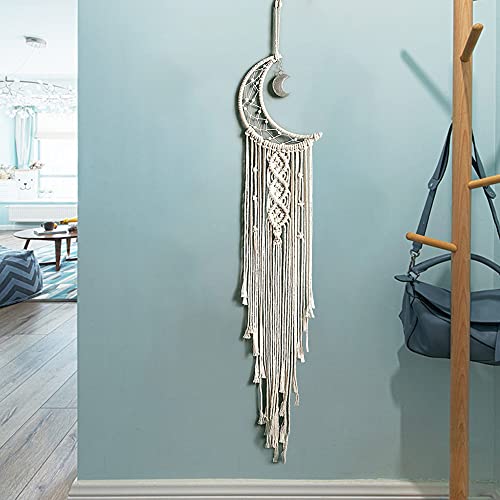 Mgahyi Moon Star Dream Catcher Decor,Macrame Woven Dreamcatcher With Light,Bohemian Wall Hanging Decoration,Bedroom,Home Decoration (Moon White) #TOP6