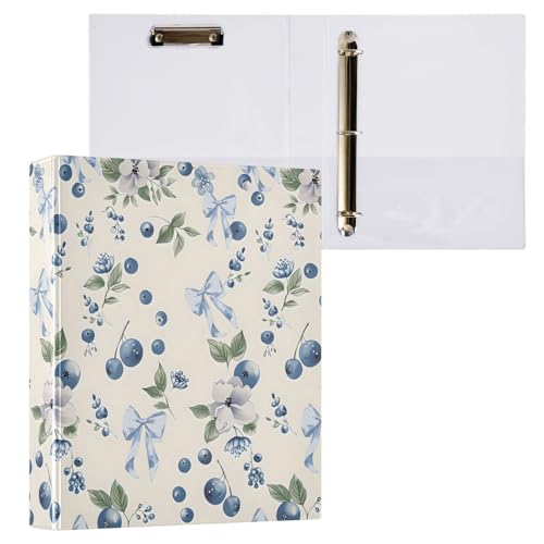 Image of Blueberry Blue Bow 3 Ring Binder with 2 Interior Pockets 1.5 inch Binders 3 Ring Heavy Duty Fit 8.5 inch x 11 inch Letter Size for Office School, 2 Pack