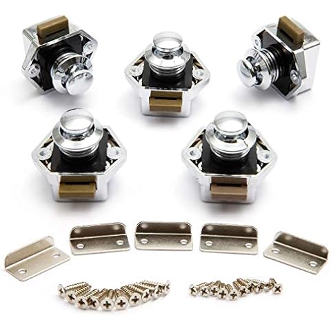 ToPicks Pack of 5 Chrome Push Button Catch Door Lock for Boat Camper Van Fit 15-20mm Thickness Cover