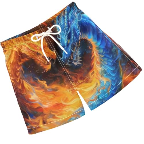 Pigsaly Boys Swim Trunks Orange Blue Fire Dragon Boys Board Shorts Swimsuit Swimwear Summer Bathing Suit 3T