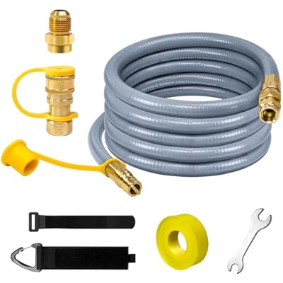 12FT 1/2 Inch ID Natural Gas Grill Hose with Quick Connect Fittings, Propane to Natural Gas Conversion Kit Natural Gas Line for Grill, BBQ, Pizza Oven, Heater and More Low Pressure Appliance