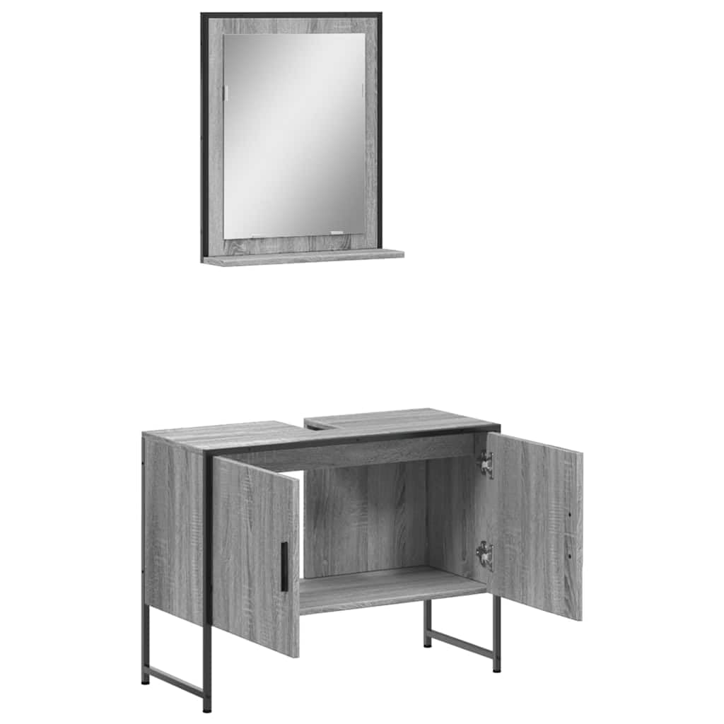 Lot de 2 meubles de salle de bain gris Sonoma avec miroir et armoire