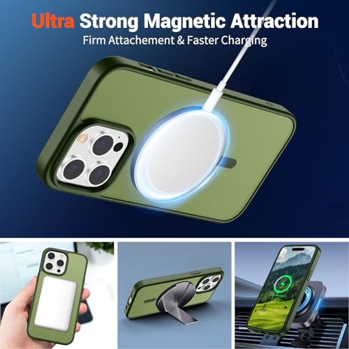 Image of SUPFINE Magnetic for iPhone 14 Pro Case (Compatible with MagSafe) (Military Grade Drop Protection) Slim Translucent Matte Shockproof with Anti-Fingerprint Phone Case,Cangling Green