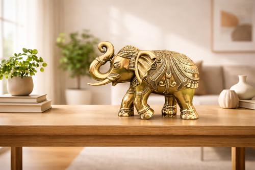 Image of Brass Elephant Statue for Home Decor, Good Luck, Vastu, Feng Shui, Office & Gift - Handmade Decorative Elephant Figurine for Wealth & Prosperity (4 Inch)