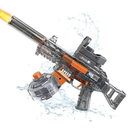 Image of Toyshine Transparent UMP45 Submachine Design Electric Automatic Water Gun Toy with Light, Powerful Rechargeable Squirt Holi Water Toy Gun Outdoor Play Kids Girls Boys 4+, Black