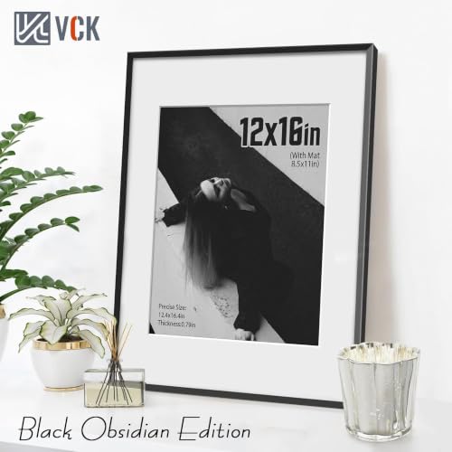 Image of VCK 12x16 Black Aluminum Picture Frame 3 Pack, Metal Frame with Clear Glass, Fits 8.5x11 with Mat and 12x16 Without Mat Wall Display