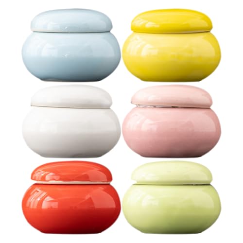 OUNONA 6 Tarros Mini de Cerámica Tapa para Crema Facial Bálsamo Labial y Maquillaje Envases de Viaje Multifuncionales para Almacenamiento Cosmético y Uso Doméstico