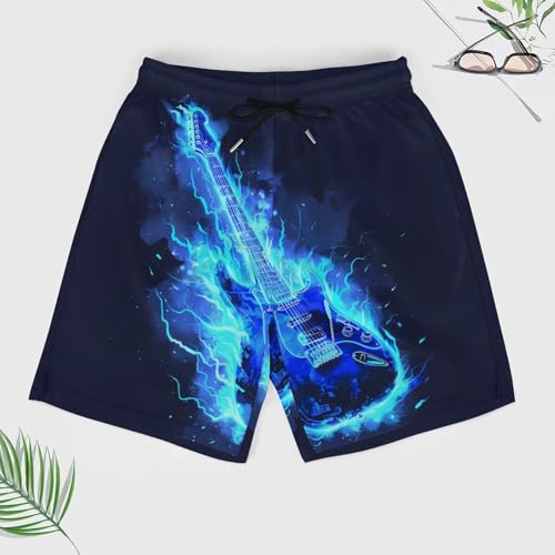 Music Blue Electric Guitar Men's Swim Trunks Quick Dry Board Shorts Swimwear Beach Shorts with Compression Liner3