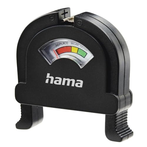 HAMA | Medidor de Carga de Pilas (Medidor Universal de Pilas de un Solo Uso, o Recargables, Compatible con 6 Tipos de Pilas) Color Negro