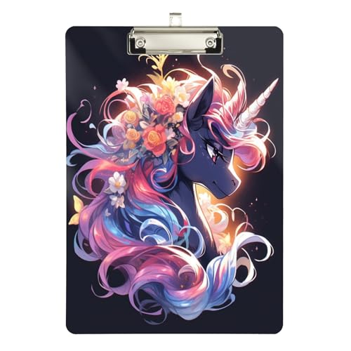 Foiosoh Office Solutions Direct - Portapapeles con diseño floral de unicornios divertidos, agujero estándar para mujeres legales, entrenadores de baloncesto, tamaño 9 x 12 pulgadas
