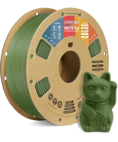 Image of OVERTURE Matte PLA 3D Printer Filament 1.75mm, Matt Surface & Low Warping Filament 1kg Spool (2.2 lbs), Accuracy + /- 0.02 mm, Fit Most FDM Printers (Matte Army Green)