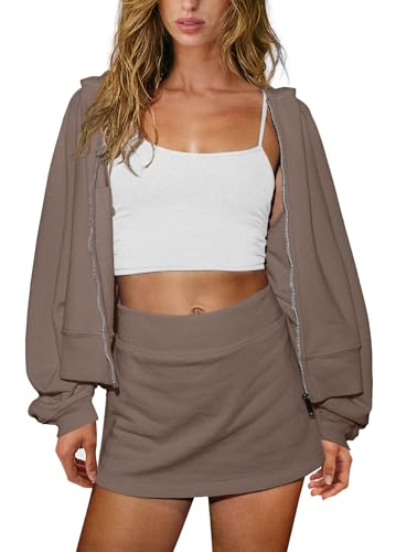 Panadila Womens 2 Piece Workout Sets Lounge Matching Sets Zip Up Hoodie and Skirt Gym Clothes Yoga Outfits